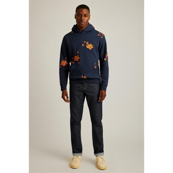 BONOBOS Supersoft Fleece Hoodie Floral Embroidered Long Sleeve Navy M New 283609 - Picture 2 of 12